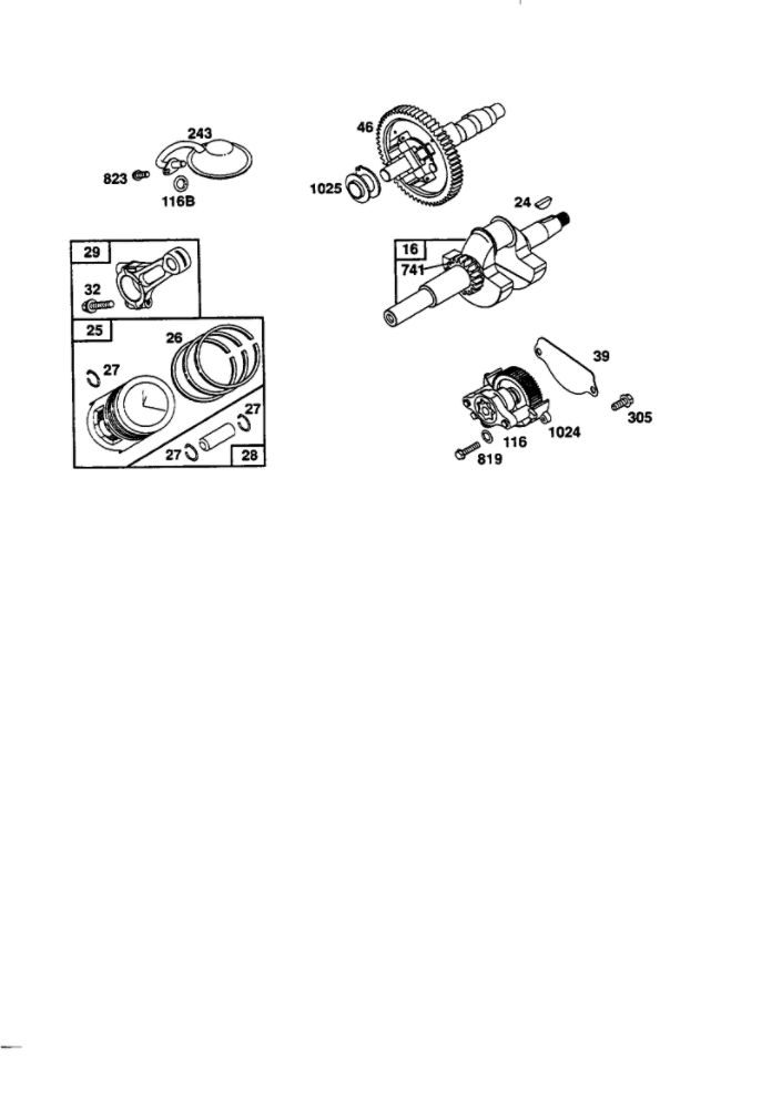 Crankshaft Diagram and Parts List for 350455-1162-E1  Briggs and Stratton Engine
